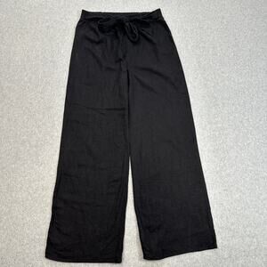 Ambiance Apparel Pants Womens L Black Linen Blend Wide Leg Casual Loose Trouser